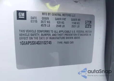 2016 Cadillac Cts Standard из США, поврежденный, VIN 1G6AP5SX4G0102745